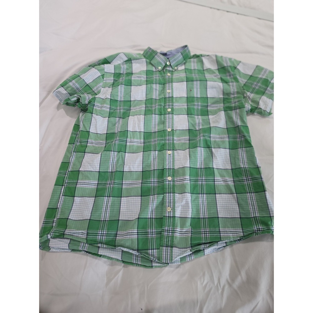 Tommy Hilfiger Classic Fit Green Plaid Short Sleeve Button Down Shirt Mens XXL